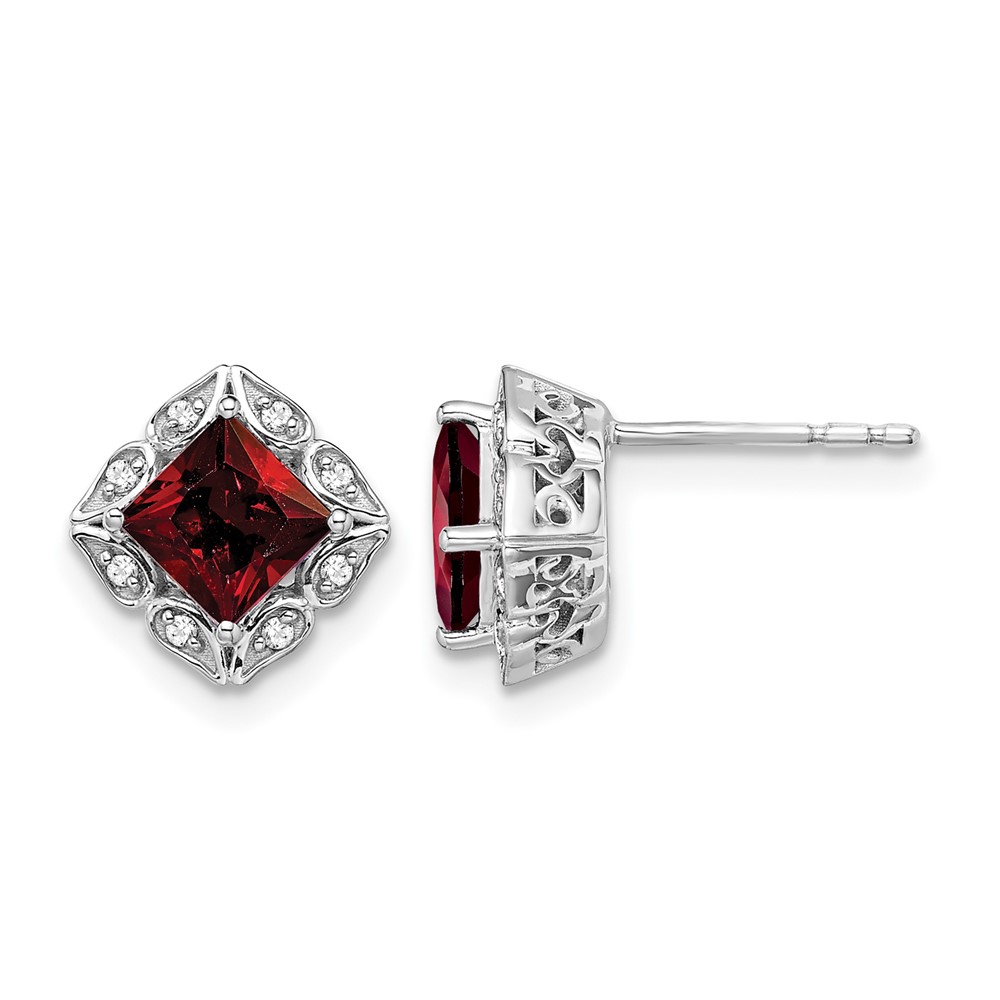 14k White Gold Square Garnet and Diamond Earrings (EM7082-GA-008-WA)