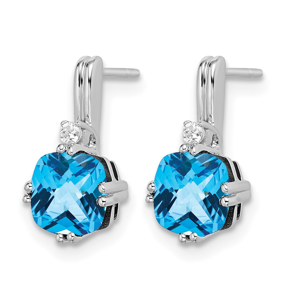 10k White Gold Cushion Blue Topaz and Diamond Earrings (EM7083-BT-004-1WA)