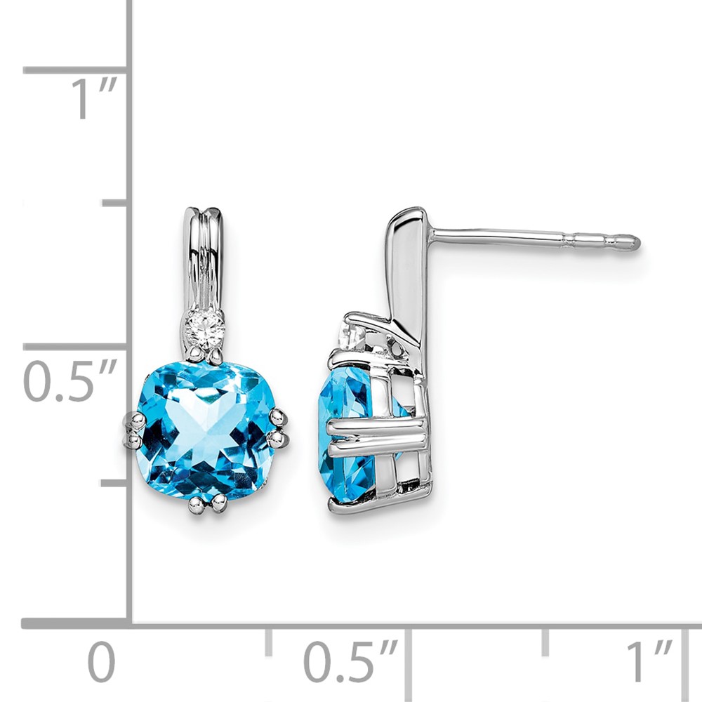 10k White Gold Cushion Blue Topaz and Diamond Earrings (EM7083-BT-004-1WA)