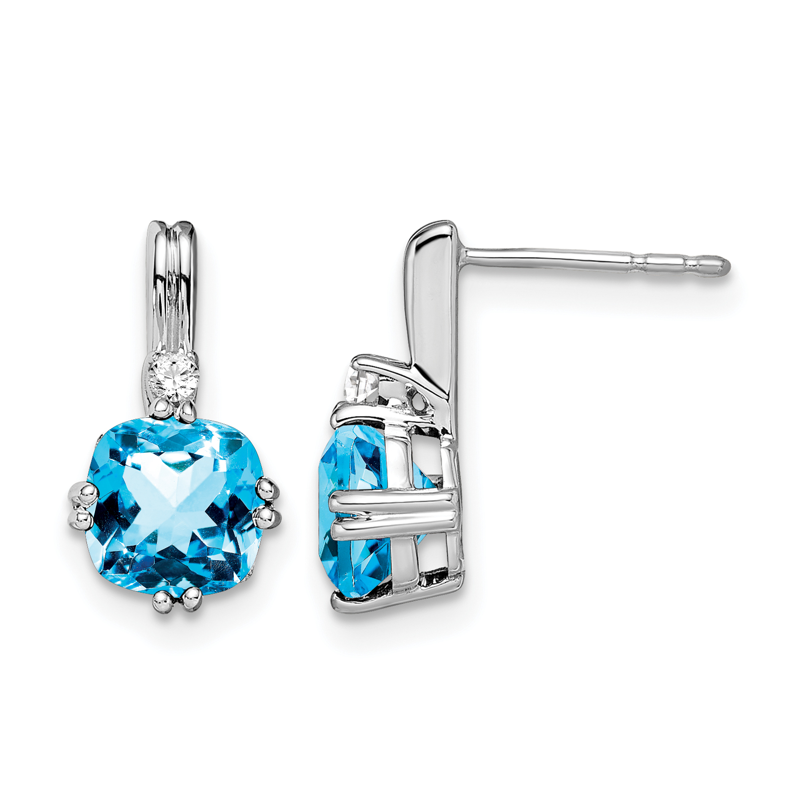 10k White Gold Cushion Blue Topaz and Diamond Earrings (EM7083-BT-004-1WA)