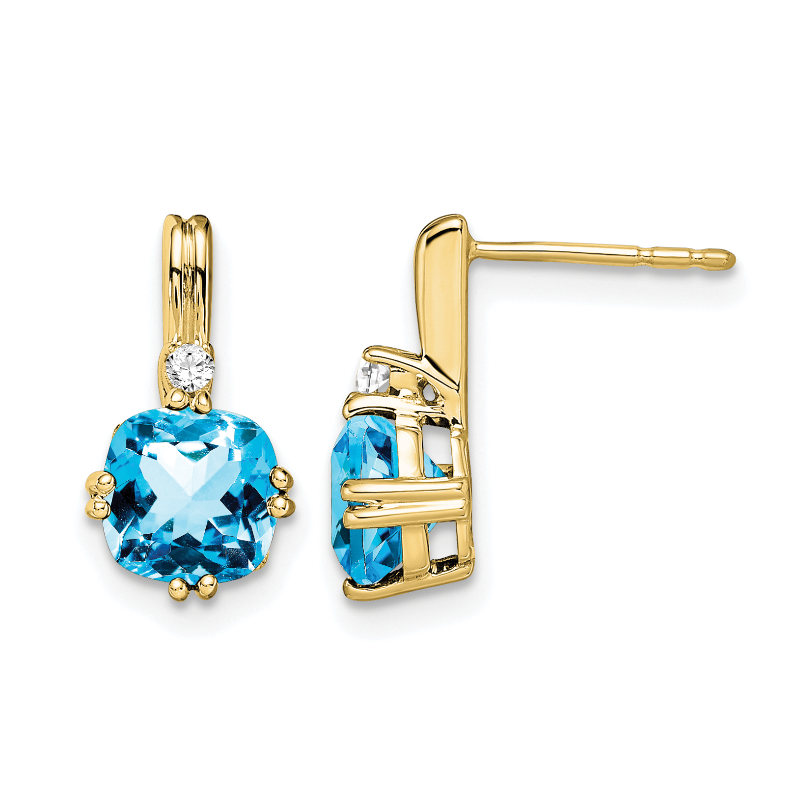 10k Cushion Blue Topaz and Diamond Earrings (EM7083-BT-004-1YA)