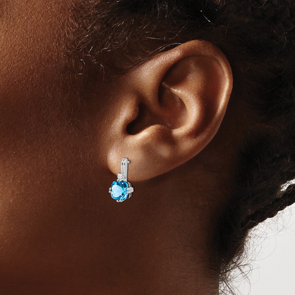 14k White Gold Cushion Blue Topaz and Diamond Earrings (EM7083-BT-004-WA)