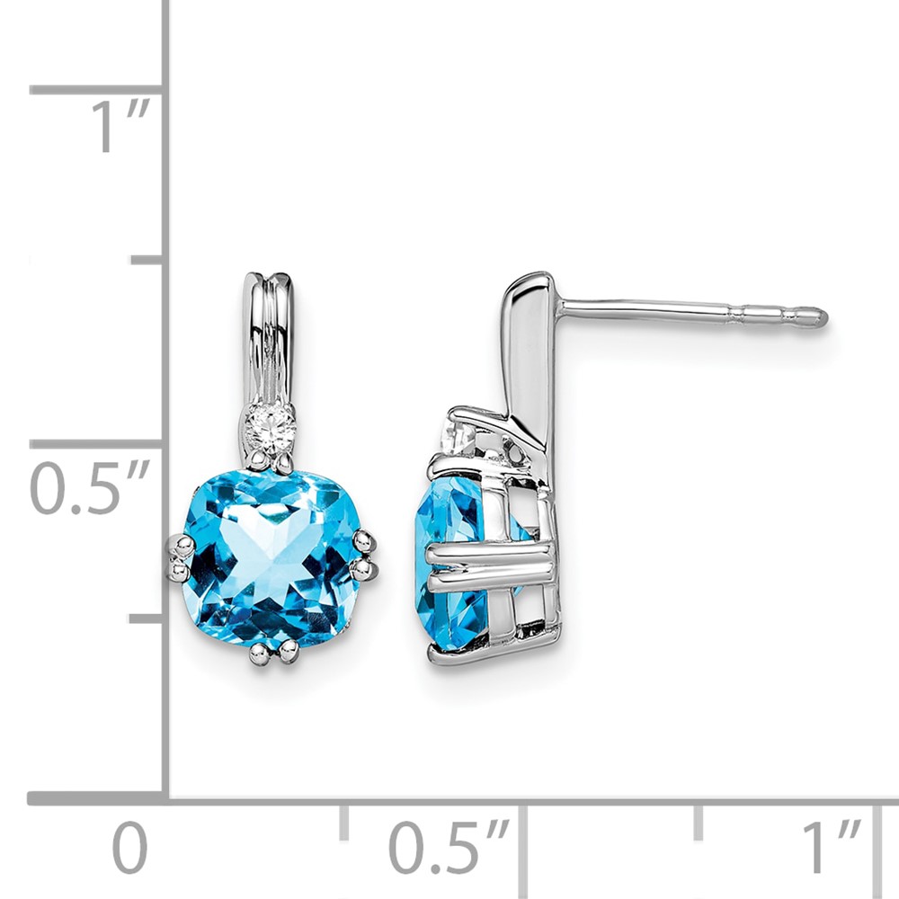 14k White Gold Cushion Blue Topaz and Diamond Earrings (EM7083-BT-004-WA)