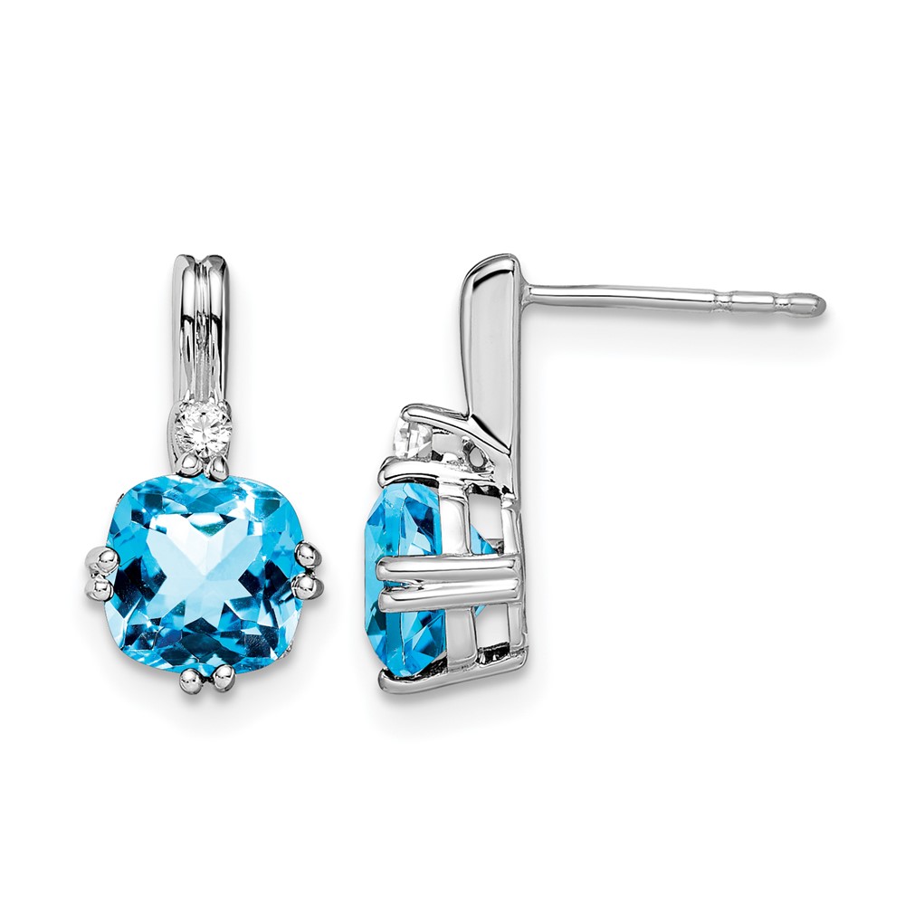 14k White Gold Cushion Blue Topaz and Diamond Earrings (EM7083-BT-004-WA)