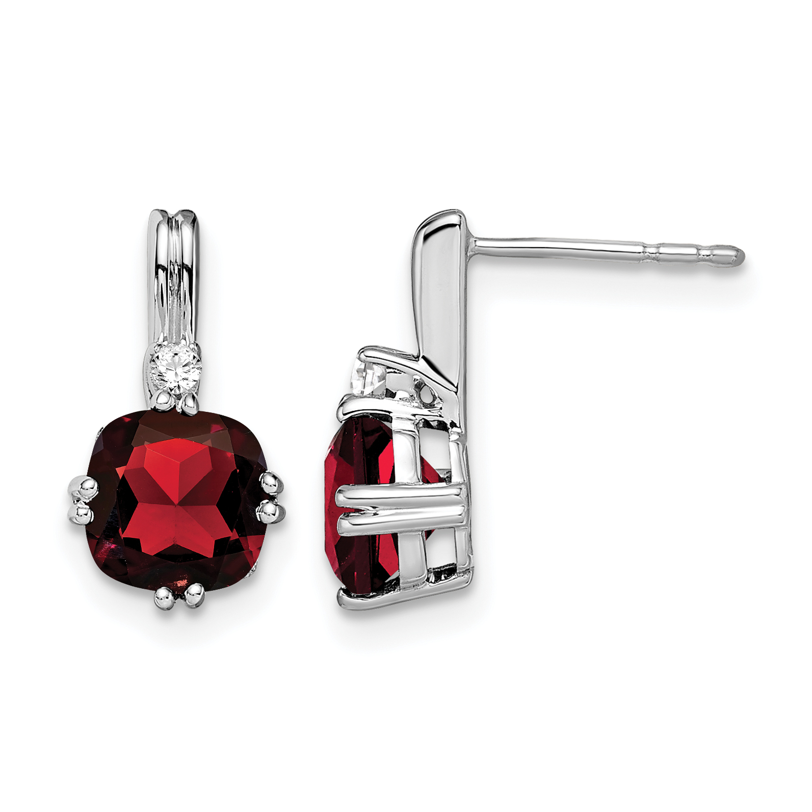 14k White Gold Cushion Garnet and Diamond Earrings (EM7083-GA-004-WA)
