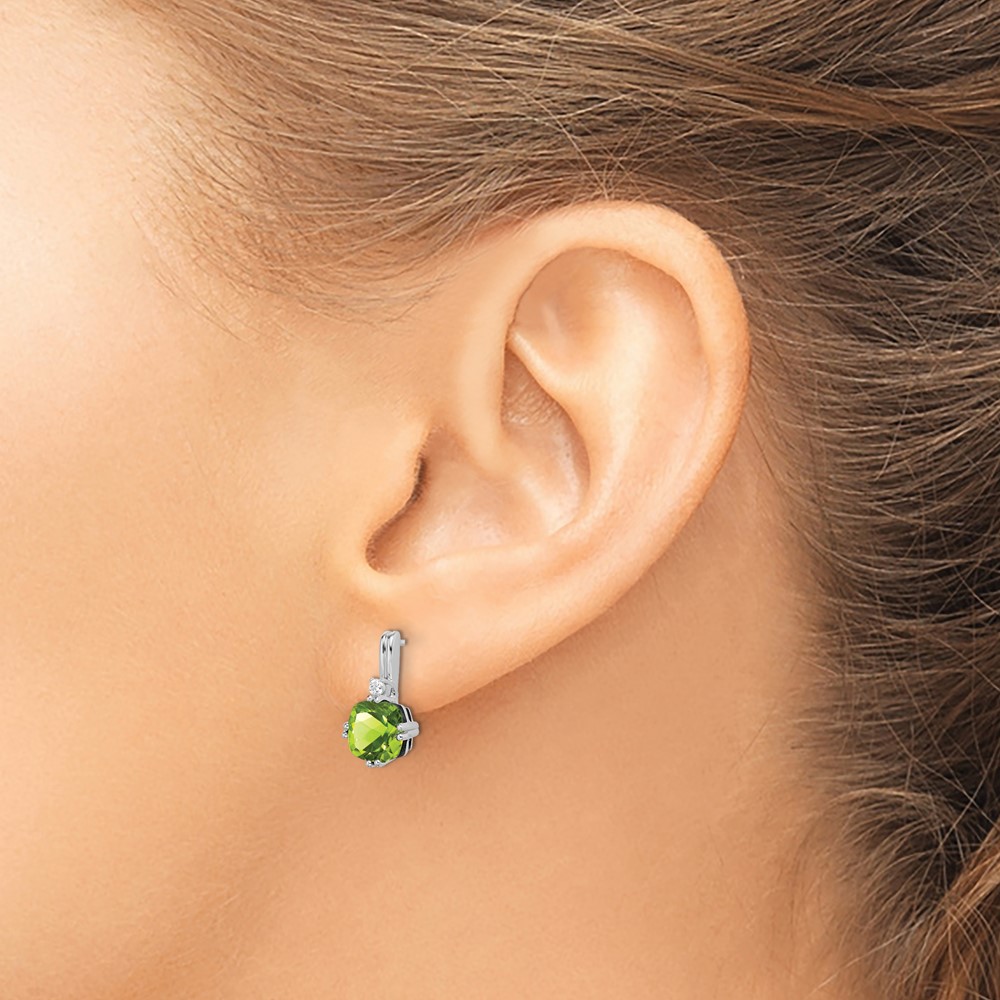 14k White Gold Cushion Peridot and Diamond Earrings (EM7083-PE-004-WA)