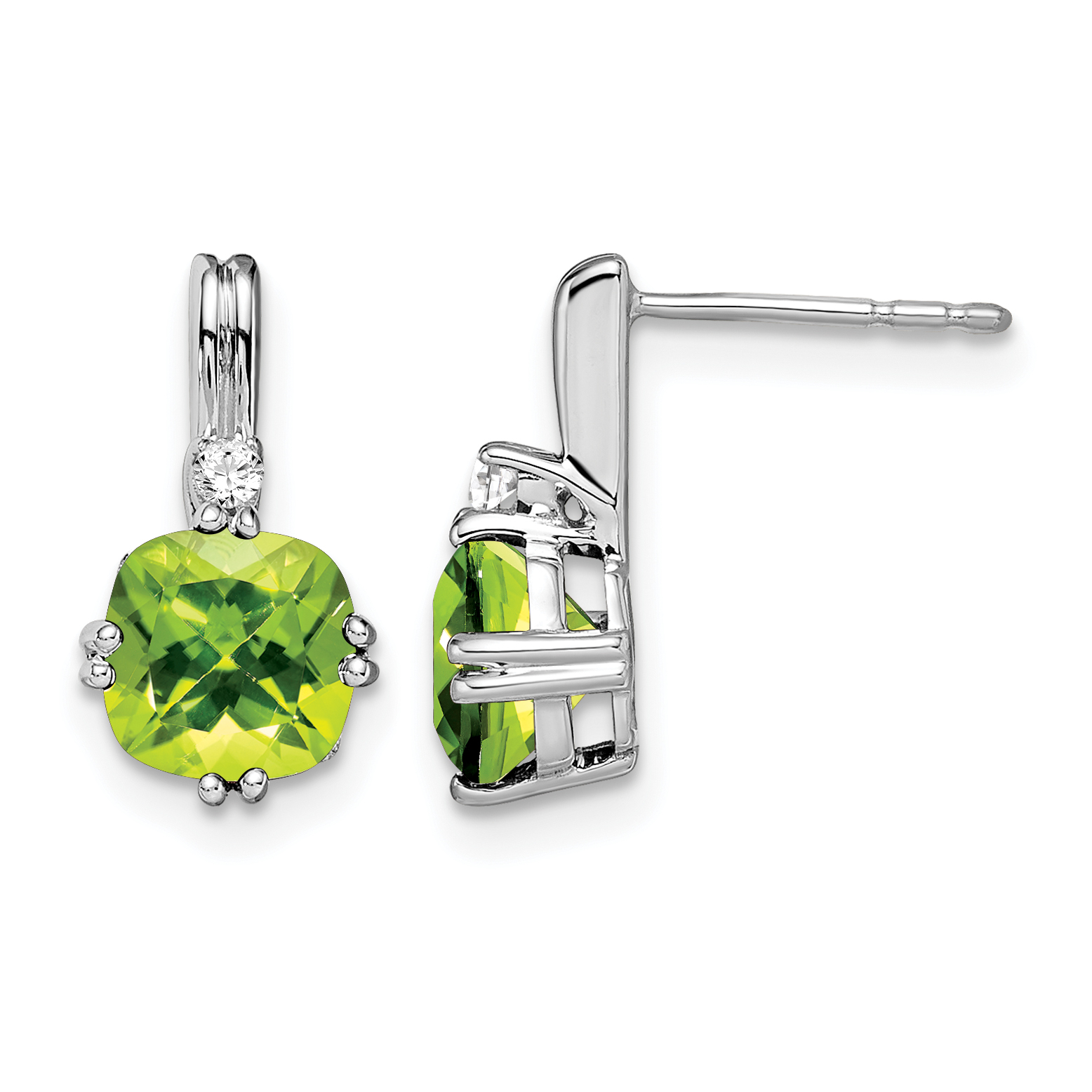 14k White Gold Cushion Peridot and Diamond Earrings (EM7083-PE-004-WA)