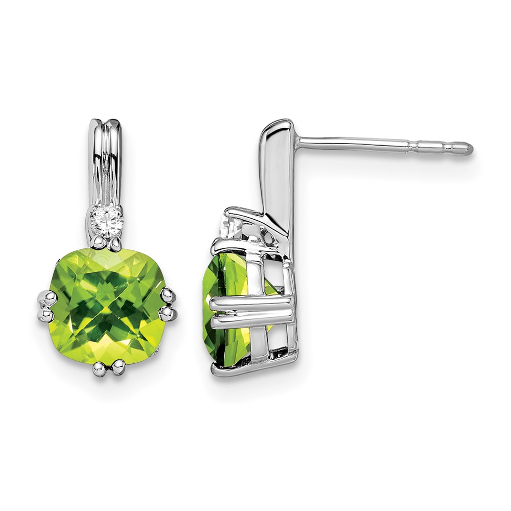 14k White Gold Cushion Peridot and Diamond Earrings (EM7083-PE-004-WA)