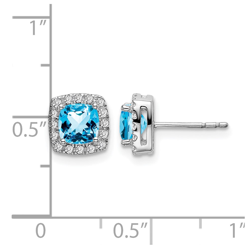 14k White Gold Cushion Blue Topaz and Diamond Halo Earrings (EM7084-BT-019-WA)
