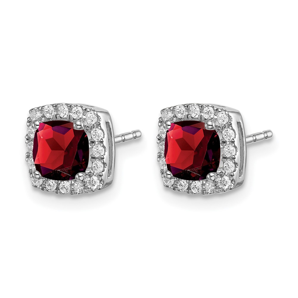 14k White Gold Cushion Garnet and Diamond Halo Earrings (EM7084-GA-019-WA)
