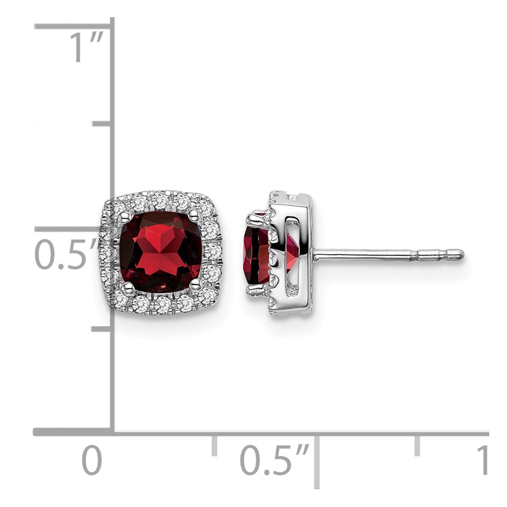 14k White Gold Cushion Garnet and Diamond Halo Earrings (EM7084-GA-019-WA)