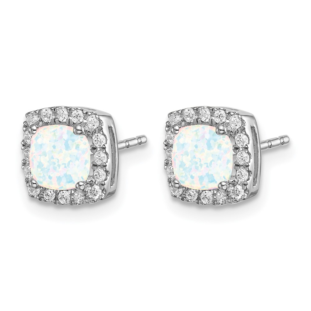 14k White Gold Cushion Created Opal and Diamond Halo Earrings (EM7084-OP-019-WA)