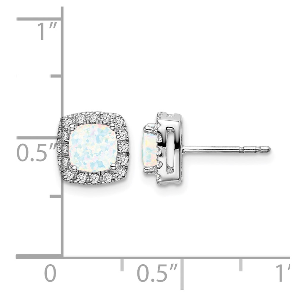 14k White Gold Cushion Created Opal and Diamond Halo Earrings (EM7084-OP-019-WA)
