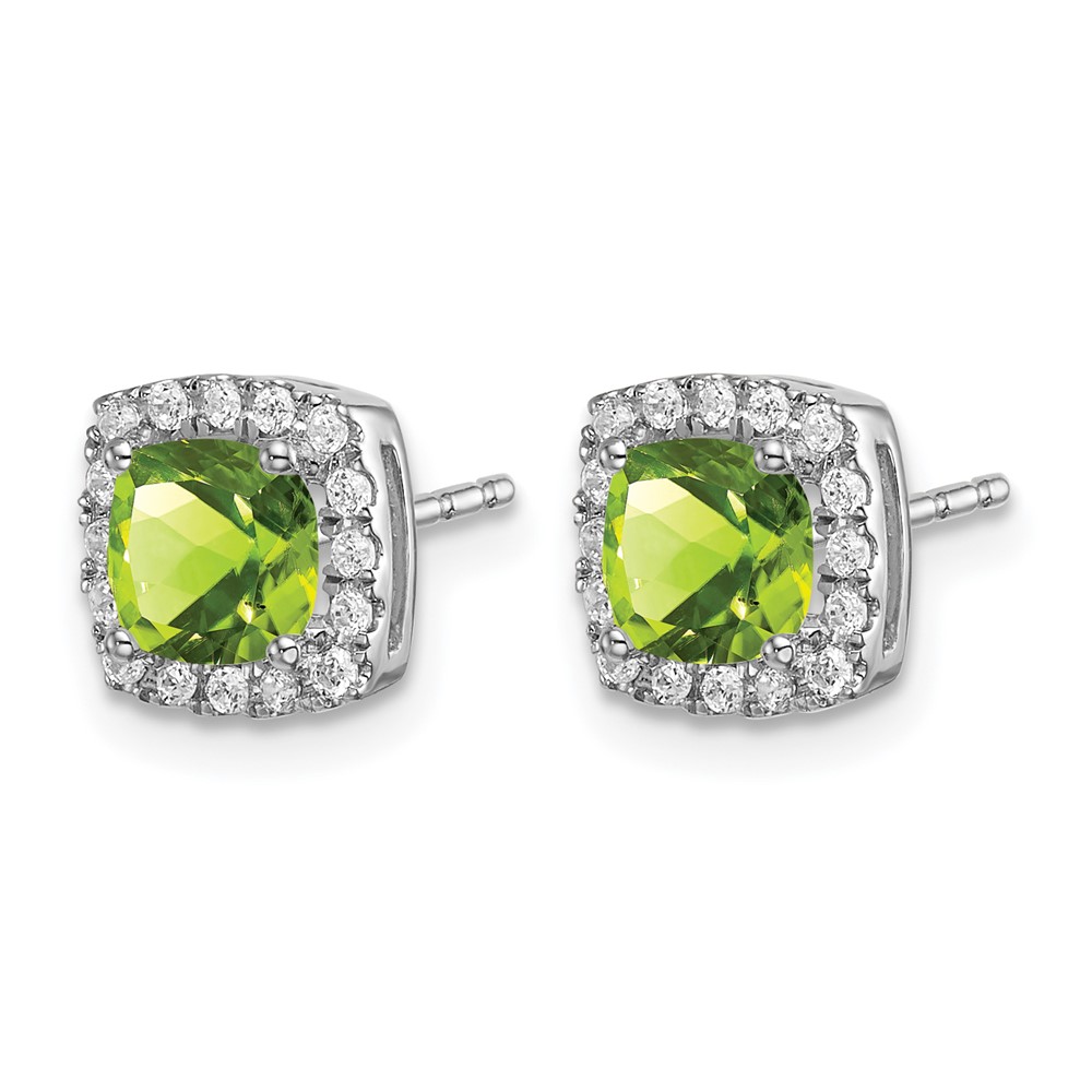 14k White Gold Cushion Peridot and Diamond Halo Earrings (EM7084-PE-019-WA)