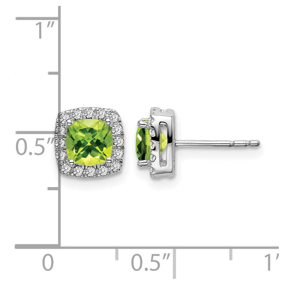 14k White Gold Cushion Peridot and Diamond Halo Earrings (EM7084-PE-019-WA)