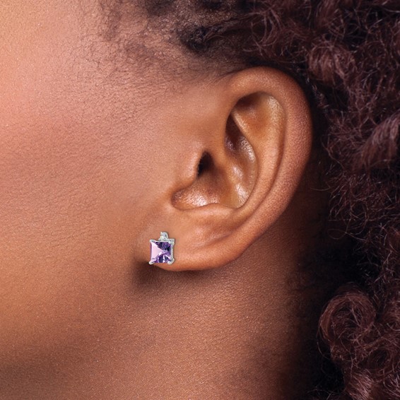 14k White Gold Princess Gemstone and Diamond Earrings                      