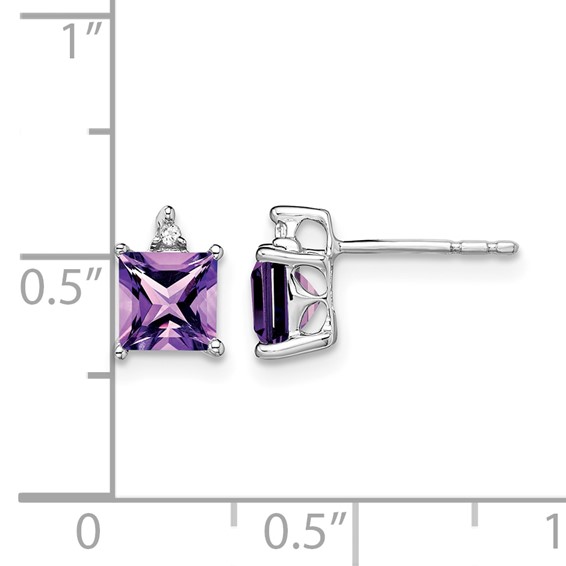 14k White Gold Princess Gemstone and Diamond Earrings                      