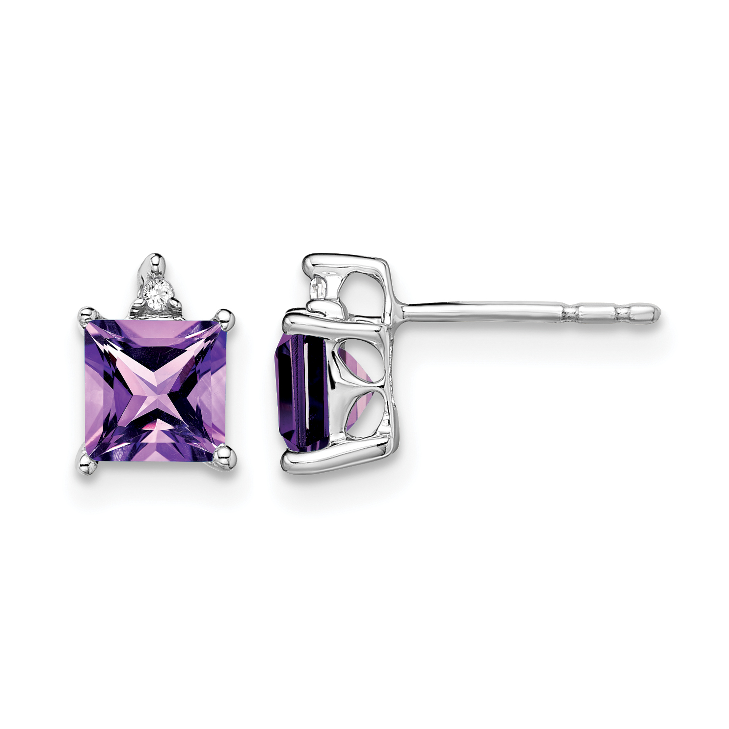 14k White Gold Princess Amethyst and Diamond Earrings (EM7085-AM-001-WA)