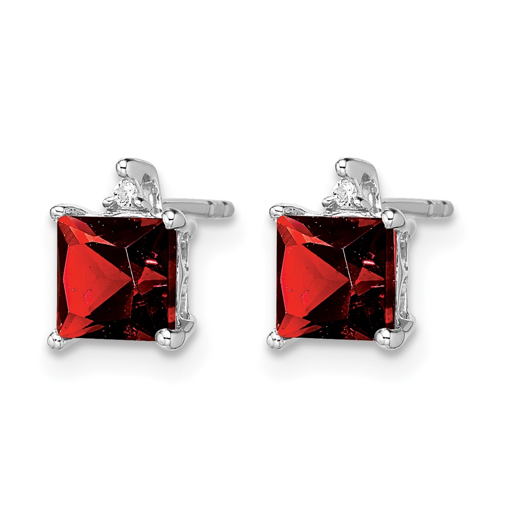 14k White Gold Princess Garnet and Diamond Earrings (EM7085-GA-001-WA)