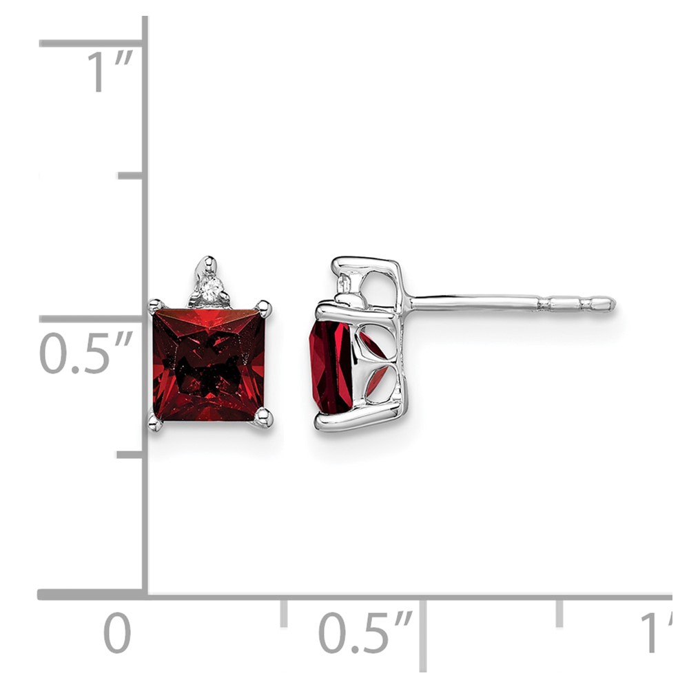 14k White Gold Princess Garnet and Diamond Earrings (EM7085-GA-001-WA)