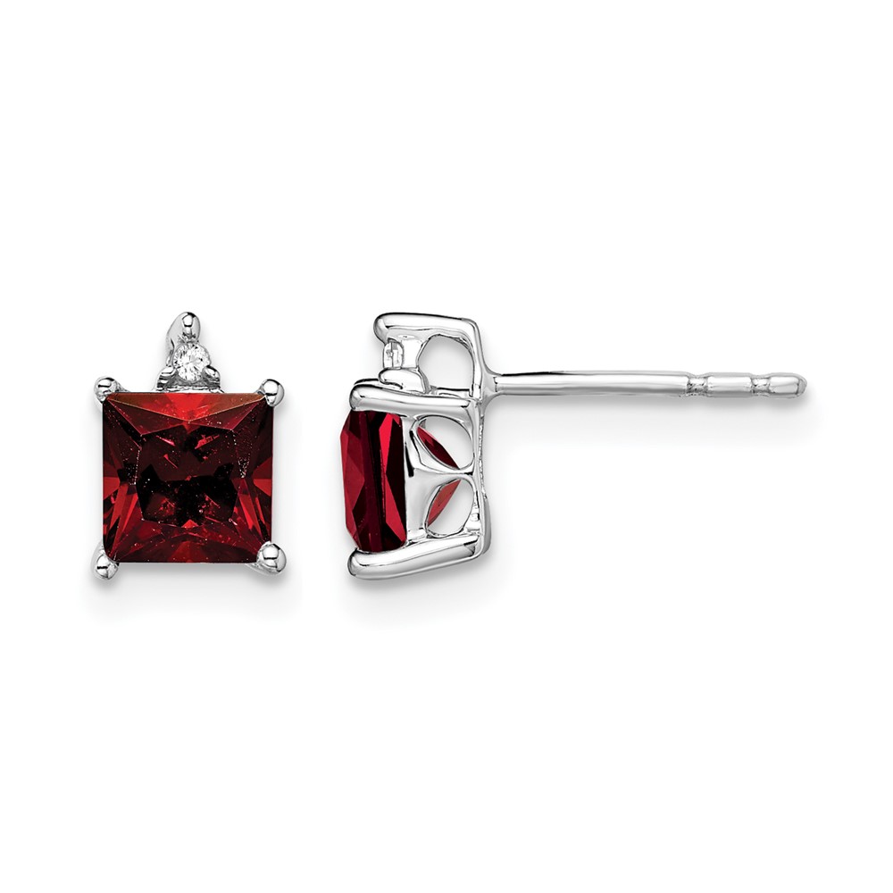 14k White Gold Princess Garnet and Diamond Earrings (EM7085-GA-001-WA)