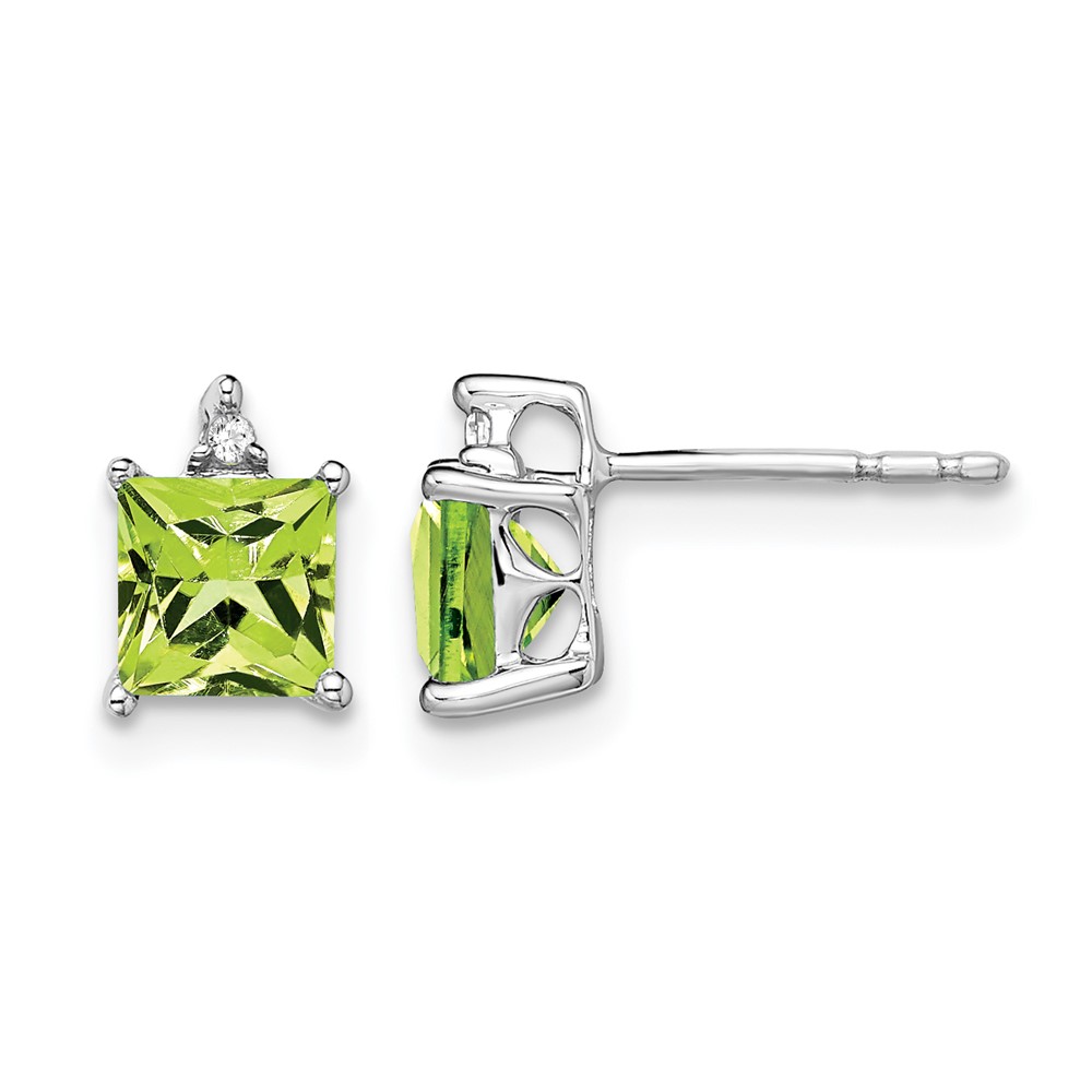 14k White Gold Princess Peridot and Diamond Earrings (EM7085-PE-001-WA)