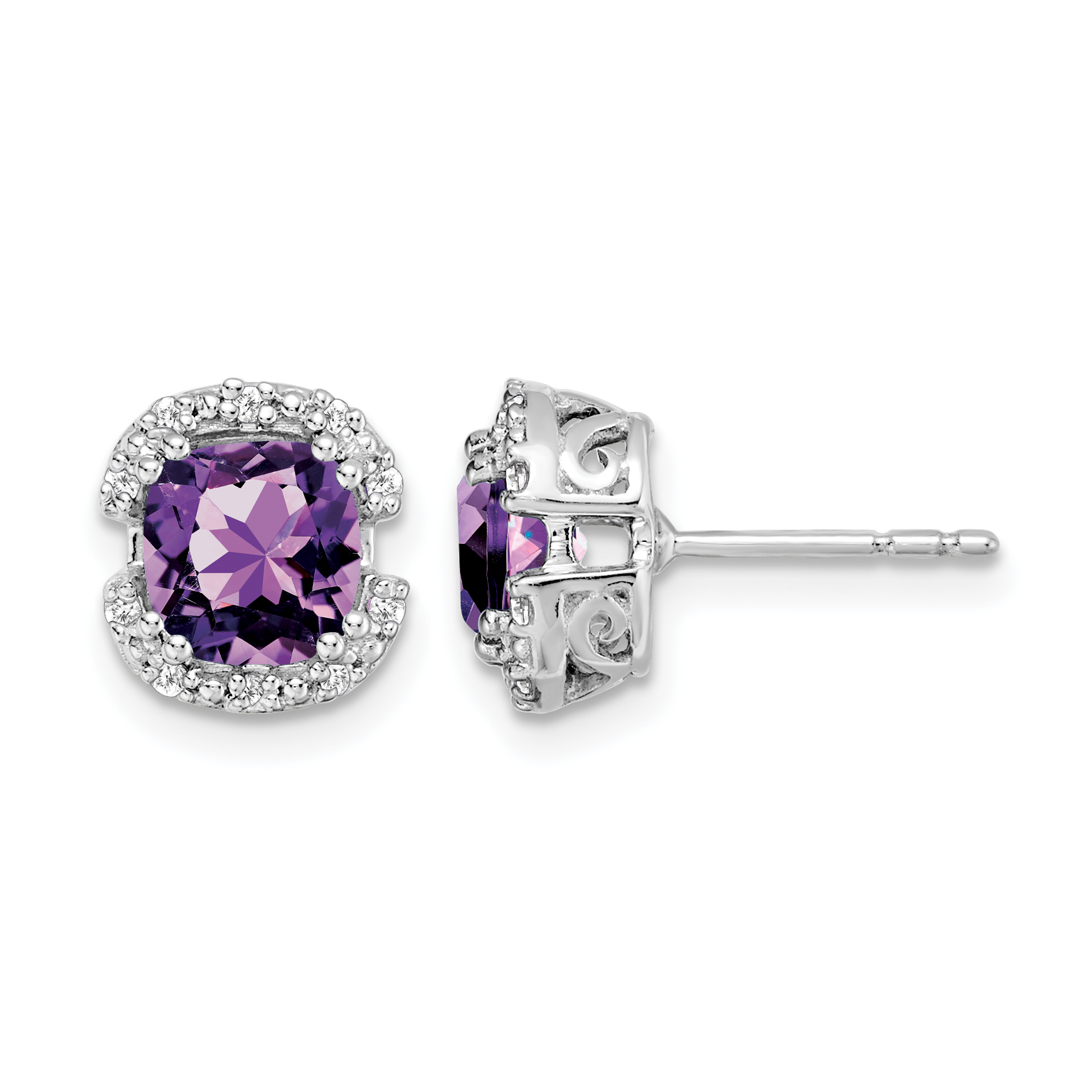 14k White Gold Cushion Amethyst and Diamond Halo Earrings (EM7087-AM-010-WA)