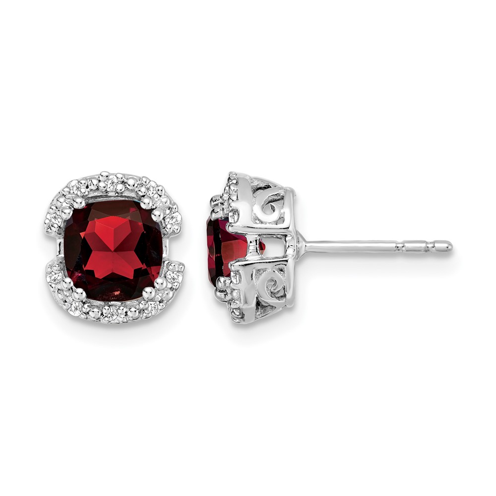 14k White Gold Cushion Garnet and Diamond Halo Earrings (EM7087-GA-010-WA)
