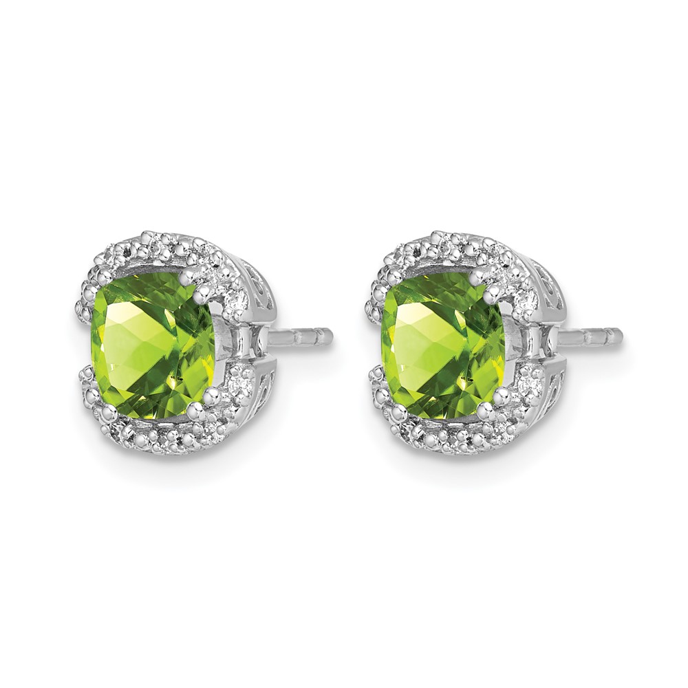 14k White Gold Cushion Peridot and Diamond Halo Earrings (EM7087-PE-010-WA)