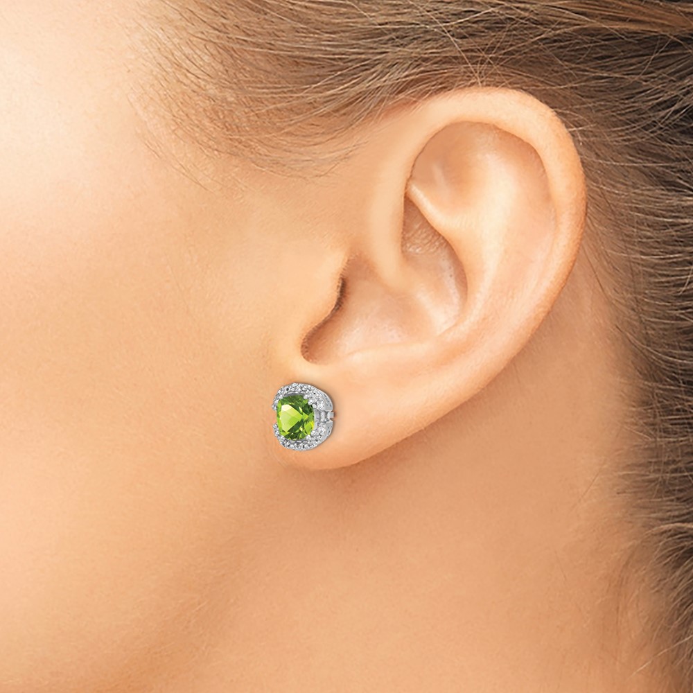 14k White Gold Cushion Peridot and Diamond Halo Earrings (EM7087-PE-010-WA)