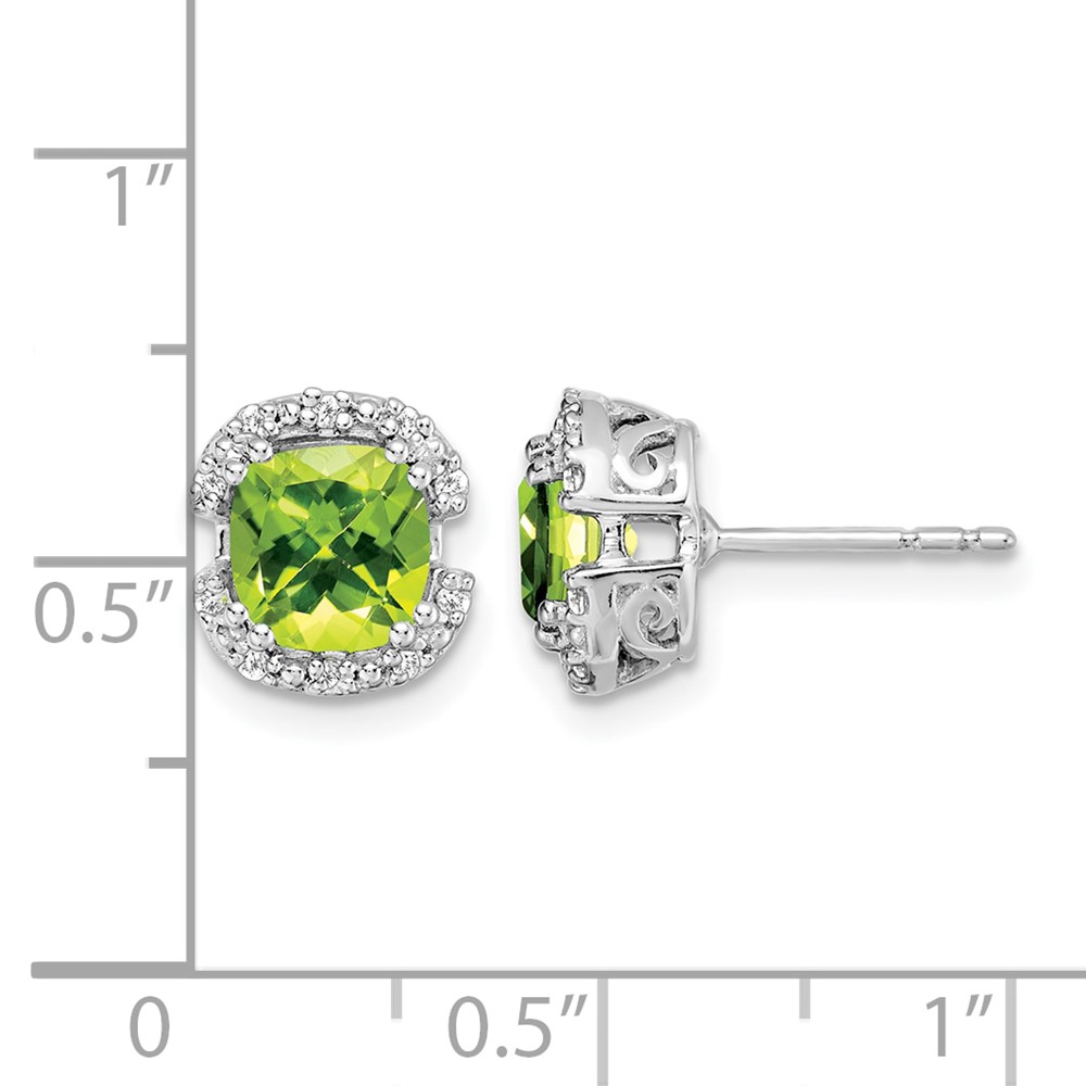 14k White Gold Cushion Peridot and Diamond Halo Earrings (EM7087-PE-010-WA)