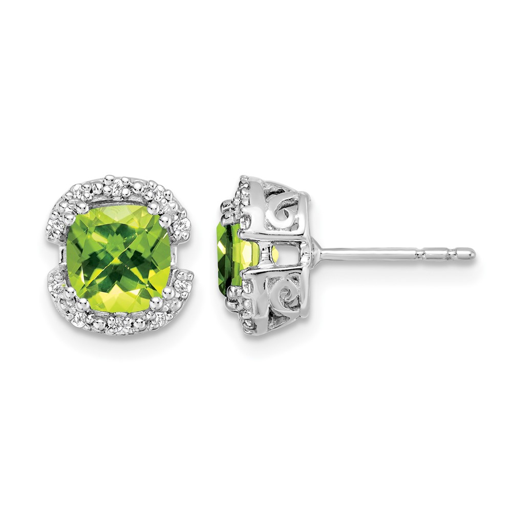 14k White Gold Cushion Peridot and Diamond Halo Earrings (EM7087-PE-010-WA)