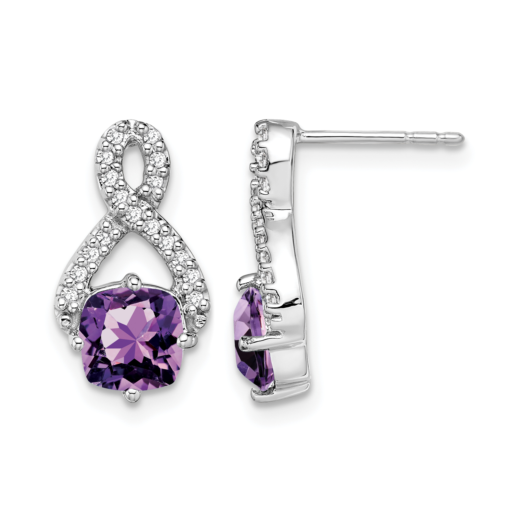 14k White Gold Amethyst and Diamond Earrings (EM7089-AM-017-WA)