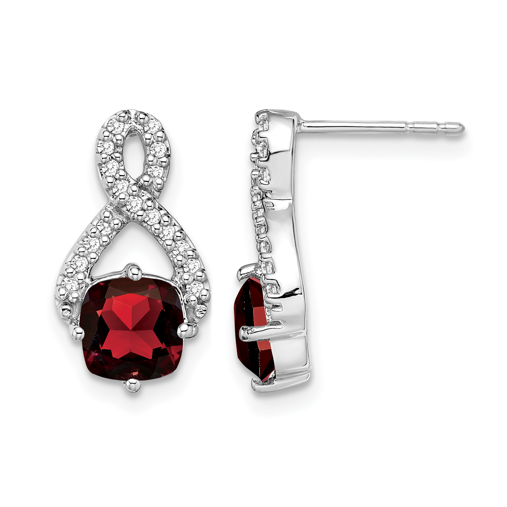 14k White Gold Garnet and Diamond Earrings (EM7089-GA-017-WA)