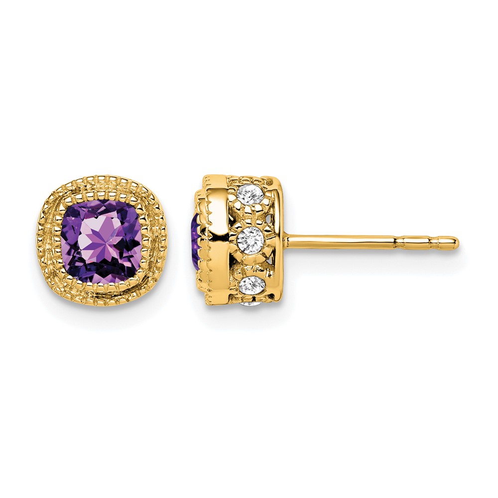 10k Cushion Amethyst and Diamond Earrings (EM7092-AM-019-1YA)