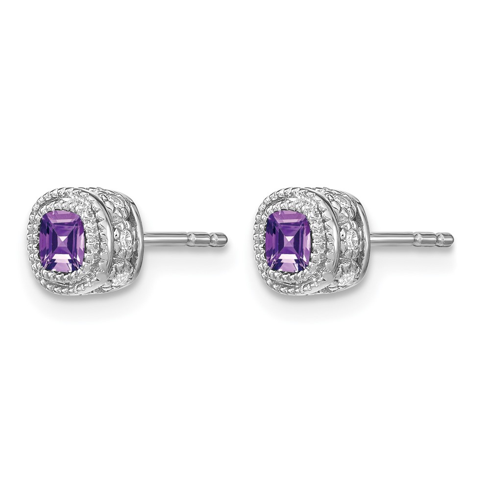 14k White Gold Cushion Amethyst and Diamond Earrings (EM7092-AM-019-WA)