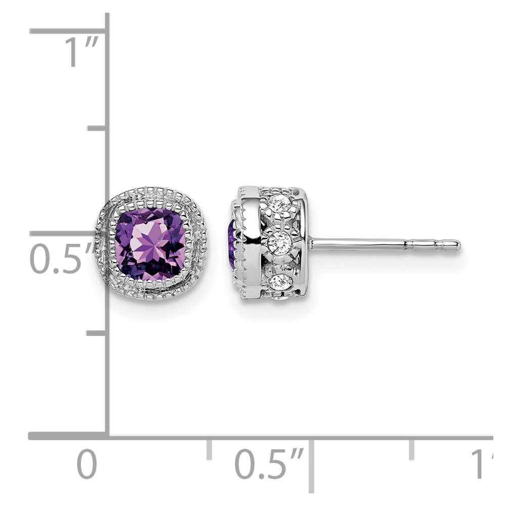 14k White Gold Cushion Amethyst and Diamond Earrings (EM7092-AM-019-WA)