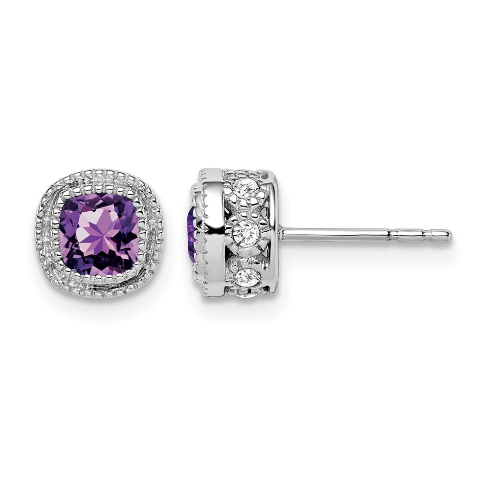 14k White Gold Cushion Amethyst and Diamond Earrings (EM7092-AM-019-WA)