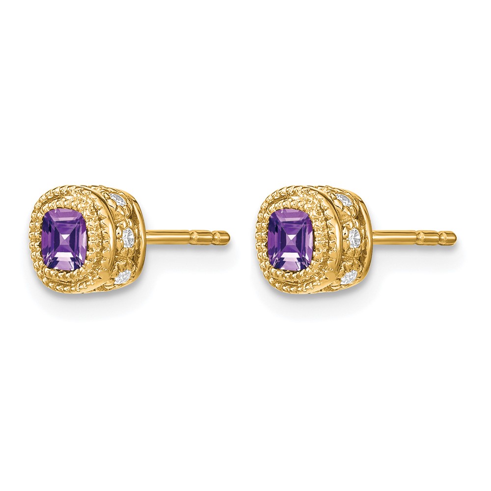 14k Cushion Amethyst and Diamond Earrings (EM7092-AM-019-YA)