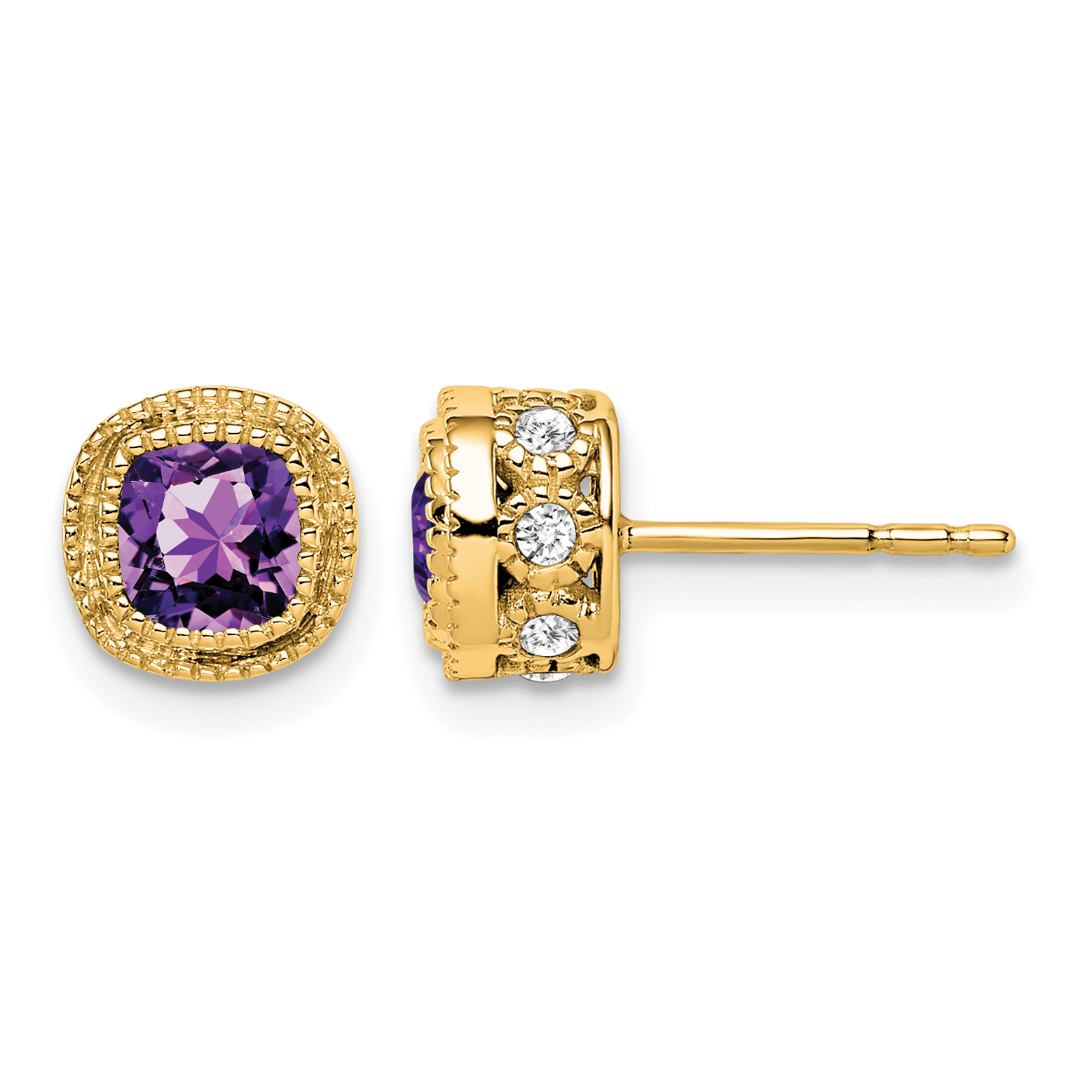 14k Cushion Amethyst and Diamond Earrings (EM7092-AM-019-YA)