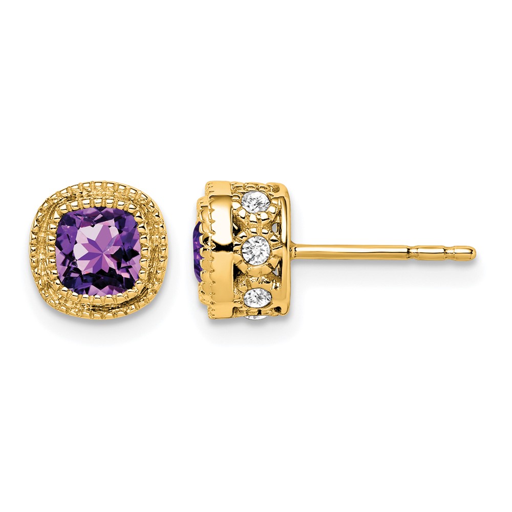 14k Cushion Amethyst and Diamond Earrings (EM7092-AM-019-YA)