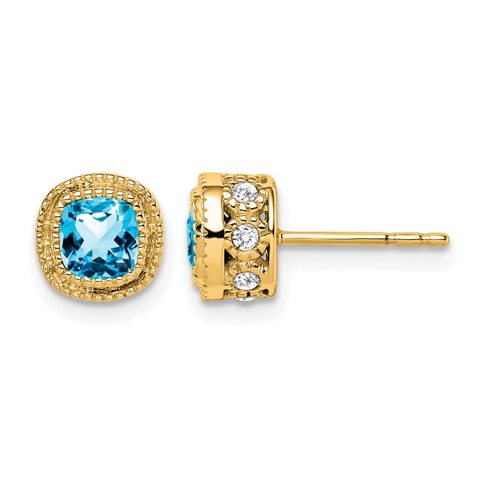 10k Cushion Blue Topaz and Diamond Earrings (EM7092-BT-019-1YA)