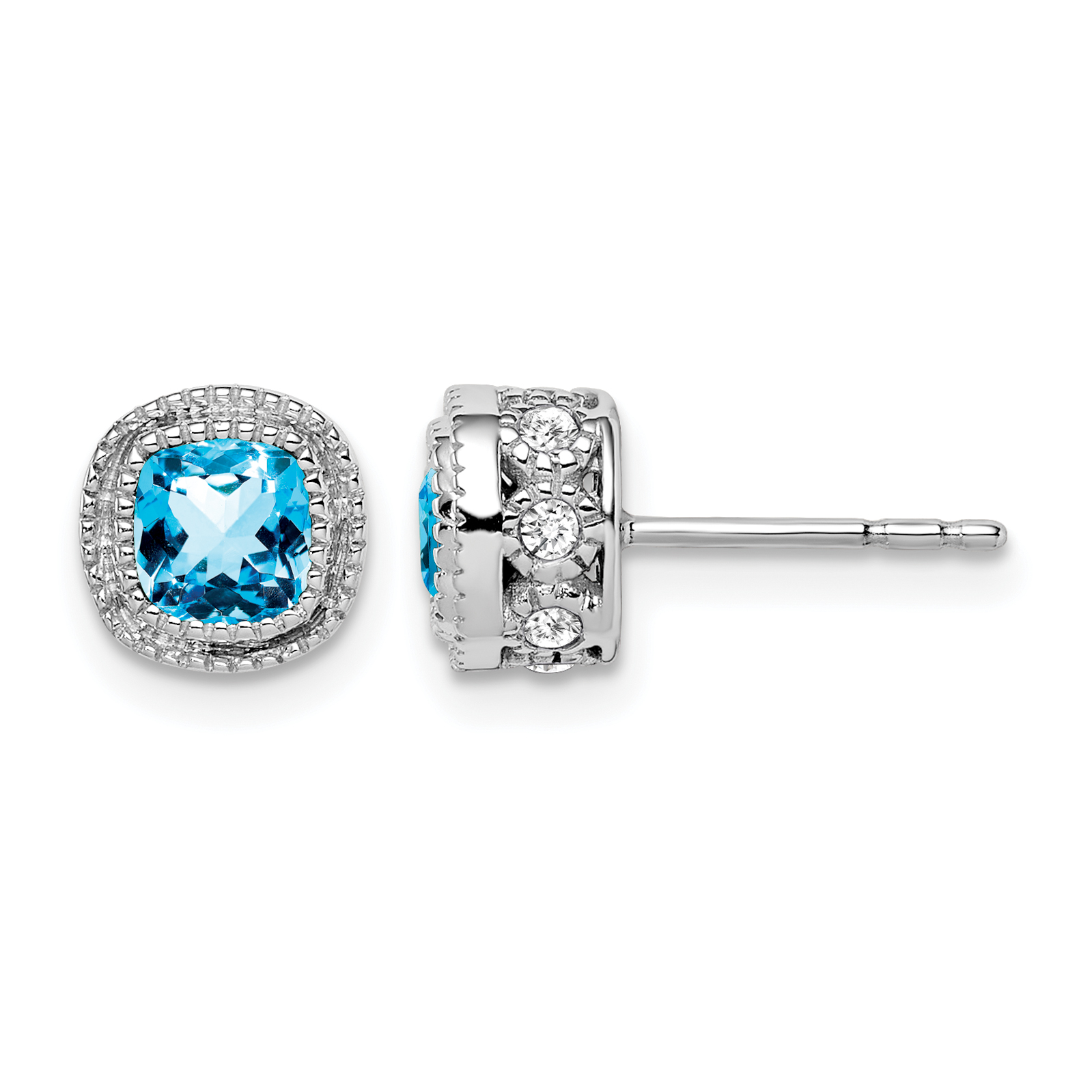 14k White Gold Cushion Blue Topaz and Diamond Earrings (EM7092-BT-019-WA)