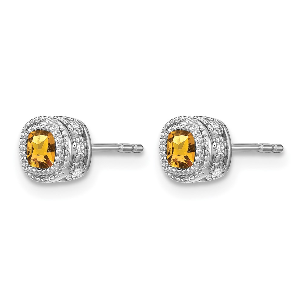 10k White Gold Cushion Citrine and Diamond Earrings (EM7092-CI-019-1WA)