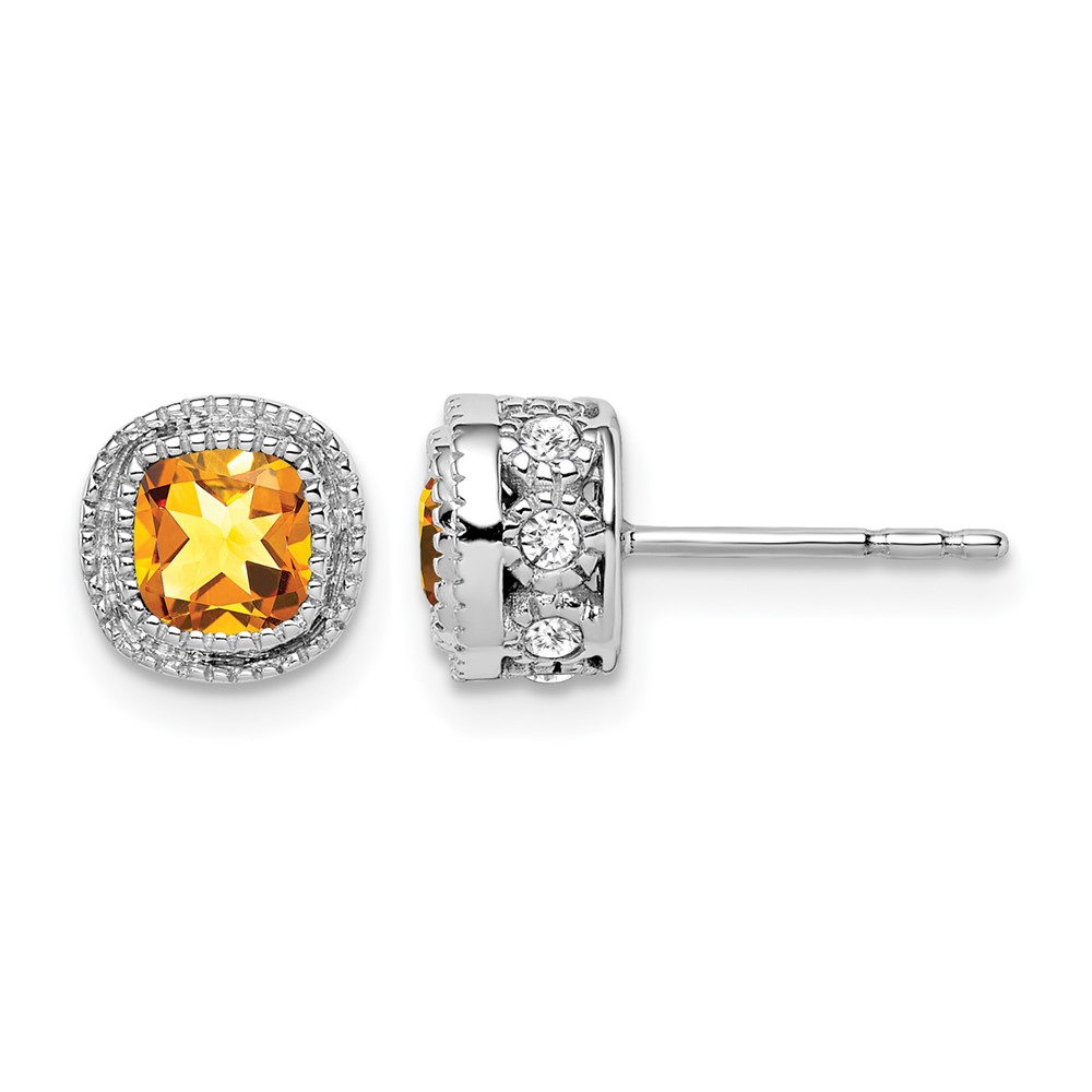 10k White Gold Cushion Citrine and Diamond Earrings (EM7092-CI-019-1WA)