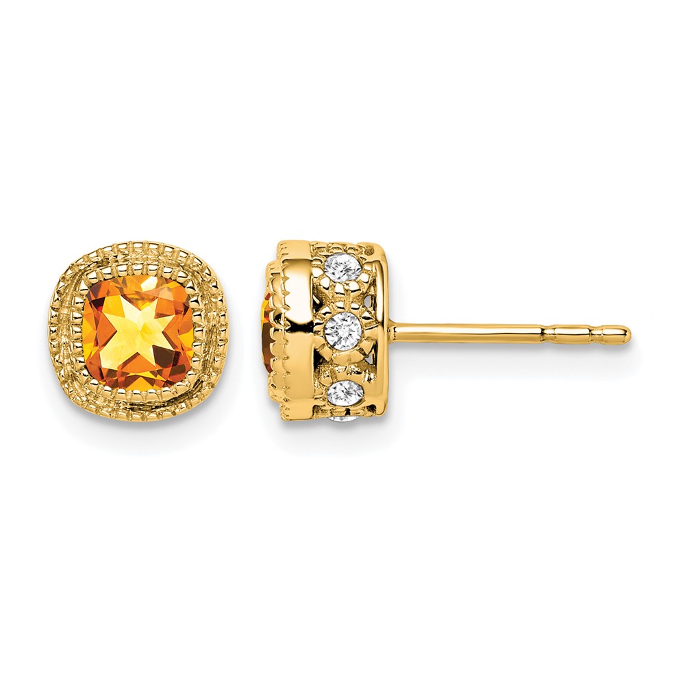 10k Cushion Citrine and Diamond Earrings (EM7092-CI-019-1YA)