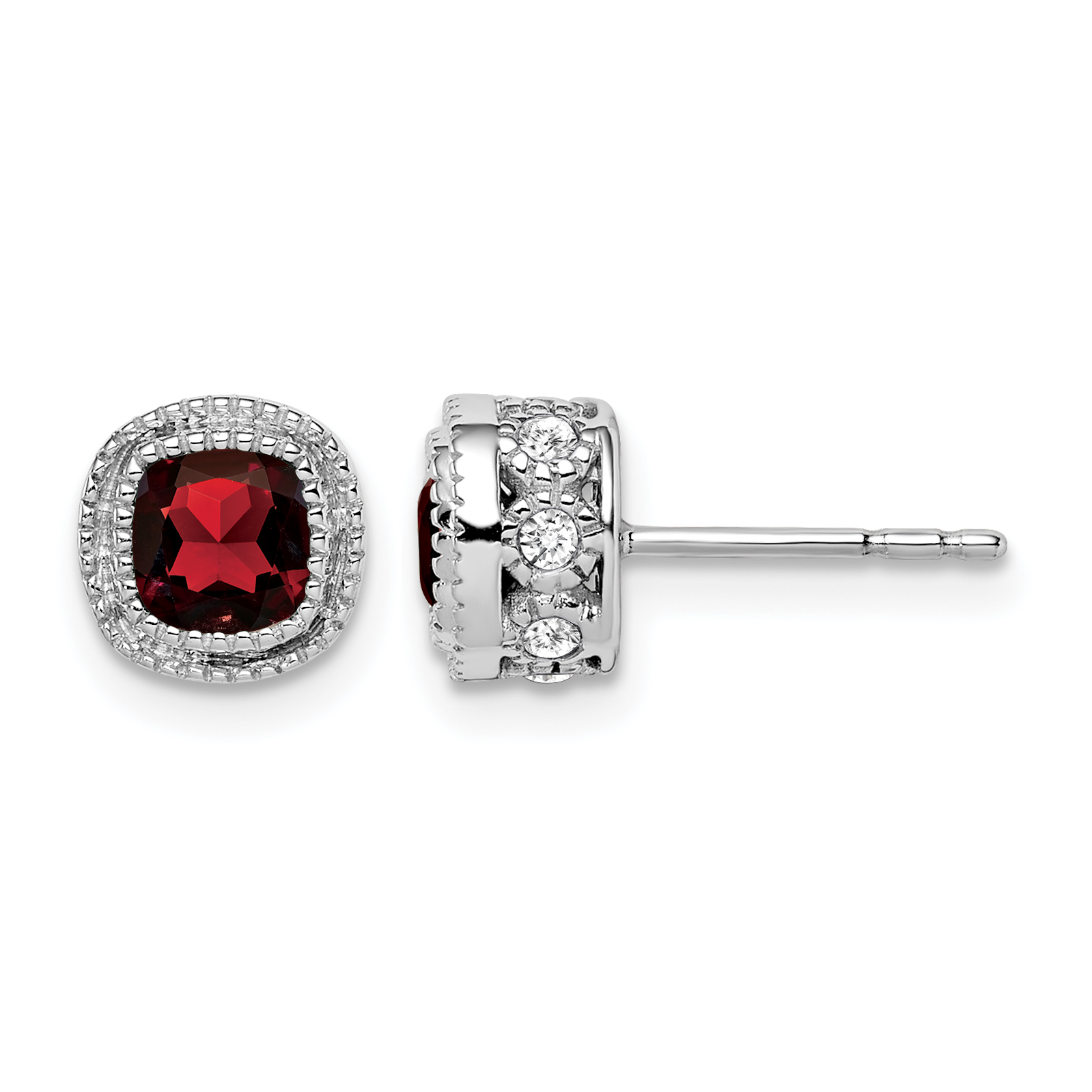 14k White Gold Cushion Garnet and Diamond Earrings (EM7092-GA-019-WA)