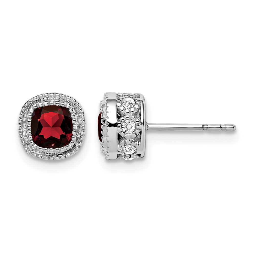 14k White Gold Cushion Garnet and Diamond Earrings (EM7092-GA-019-WA)