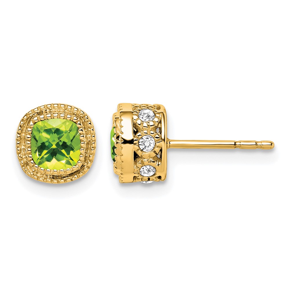10k Cushion Peridot and Diamond Earrings (EM7092-PE-019-1YA)