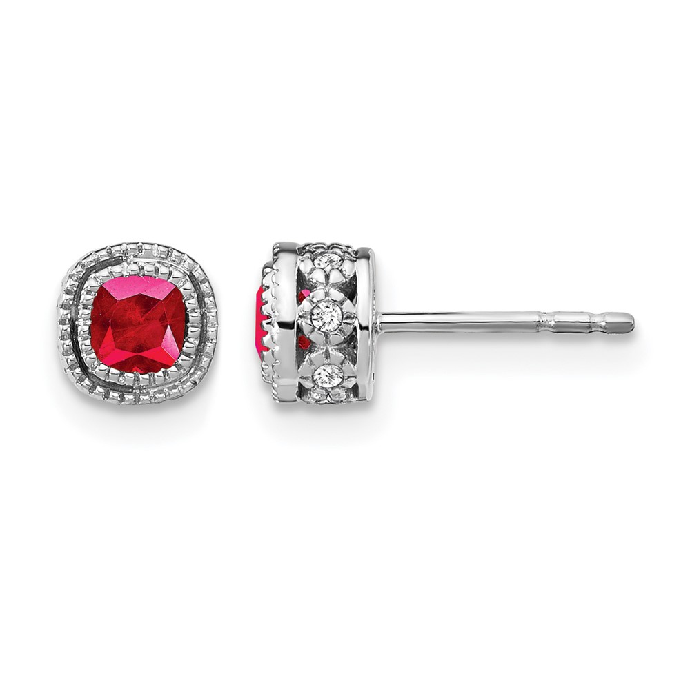10k White Gold Cushion Ruby and Diamond Earrings (EM7092-RU-010-1WA)